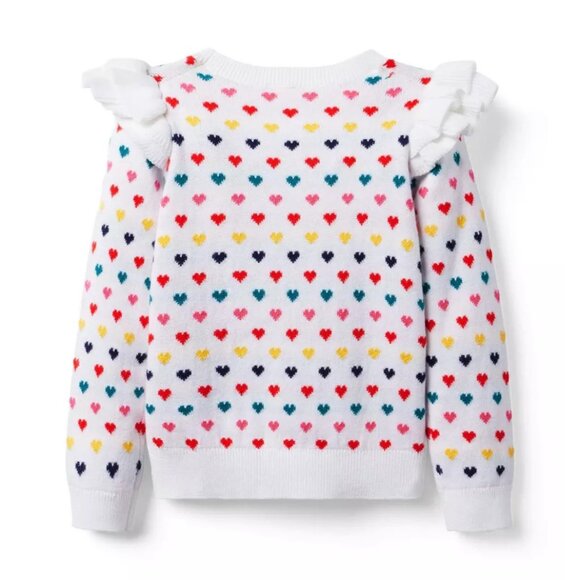 Janie & Jack Toddler Girls 2T Multi Heart Print Ruffle Sweater White $59 2038 - Picture 2 of 7